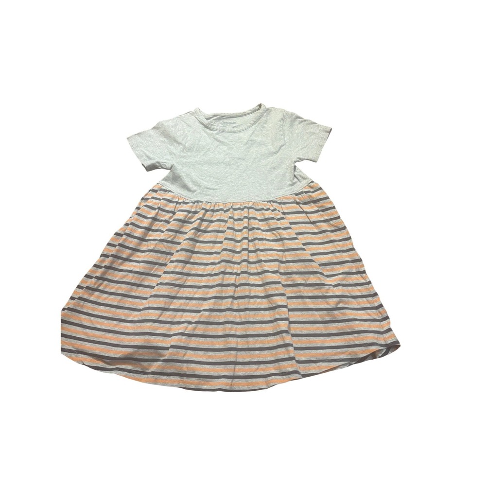 Pact Girls sz 6/7 Organic Cotton Striped Short Sleeve Pocket Dress Grey casual s
